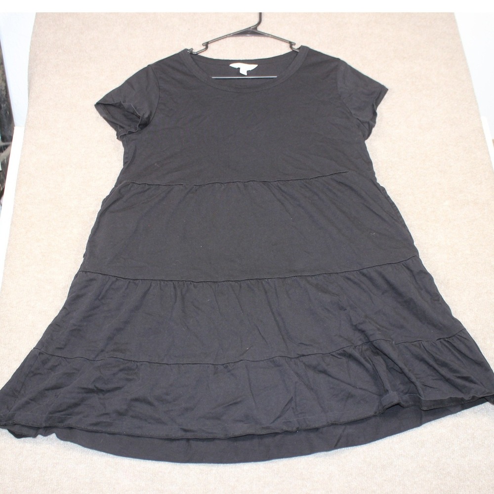 Time and Tru Womens Black Tiered Mini Dress Short Sleeve Cotton Size Medium 8-10